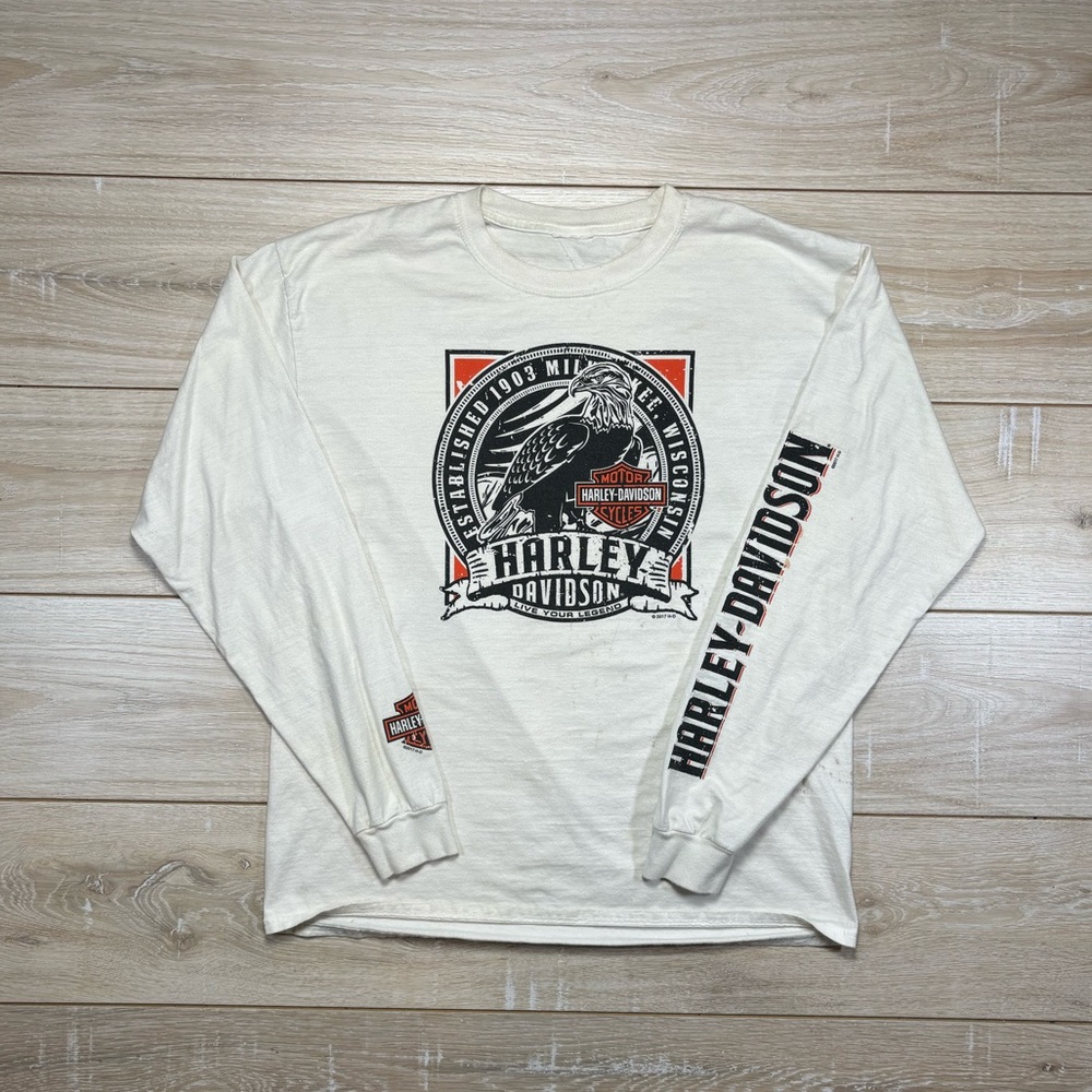 Modern White Harley Davidson Long sleeve Biker tee size L